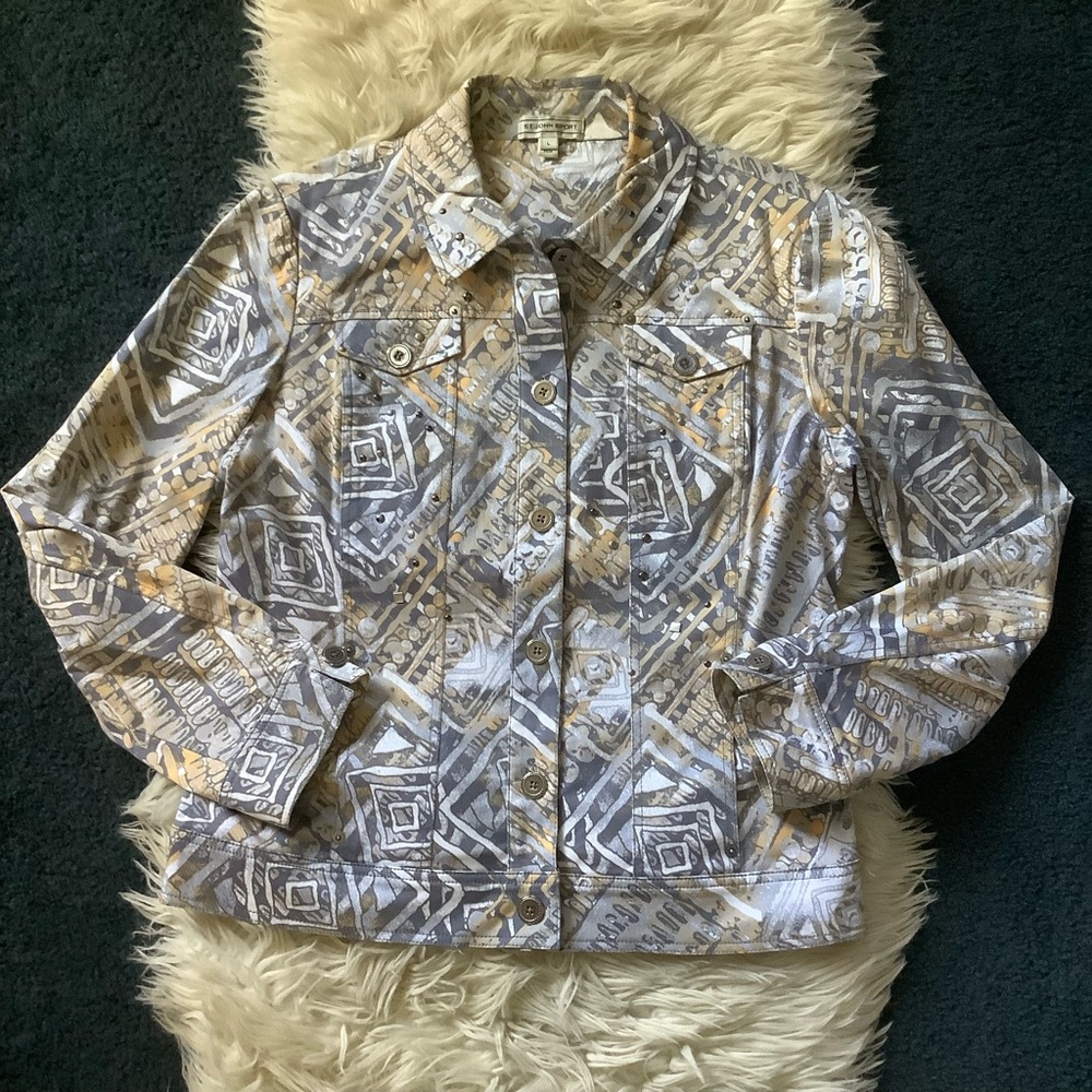 St. John sport geometric studded printed cotton button jacket Large